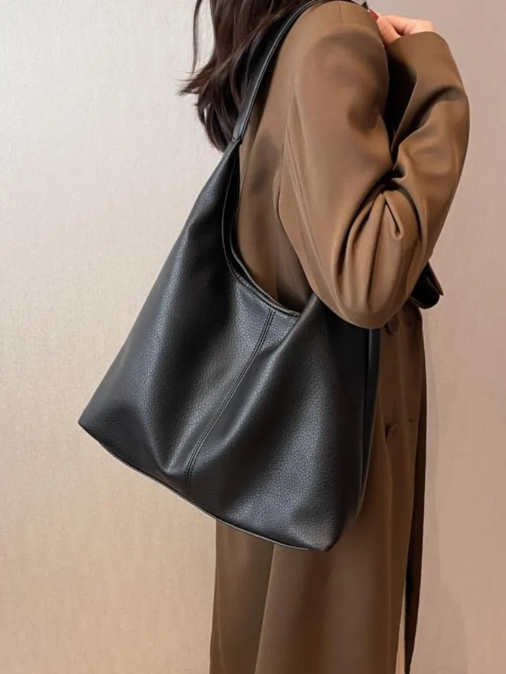 Slouchy Hobo Tote Bag Faux Leather Shoulder Purse 2pcs Work Handbags